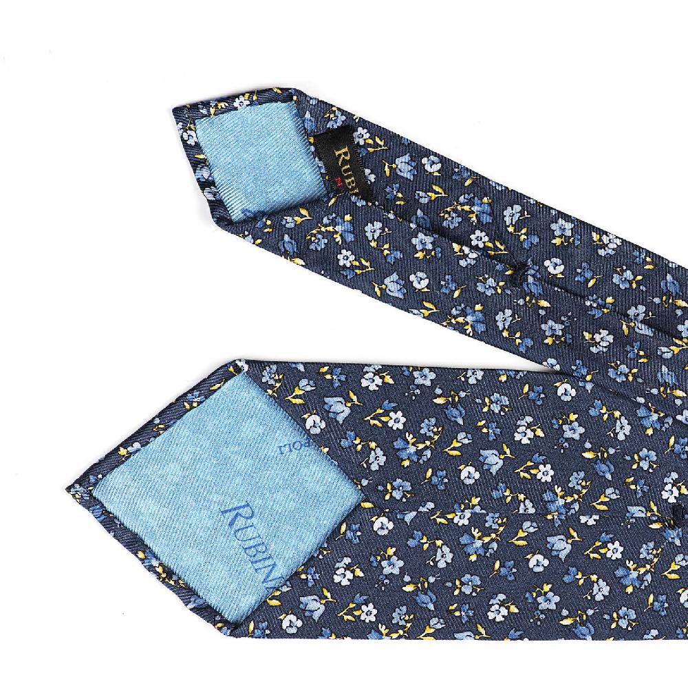 Rubinacci Cravatta In Twill Di Seta Con Stampa Floreale Blu