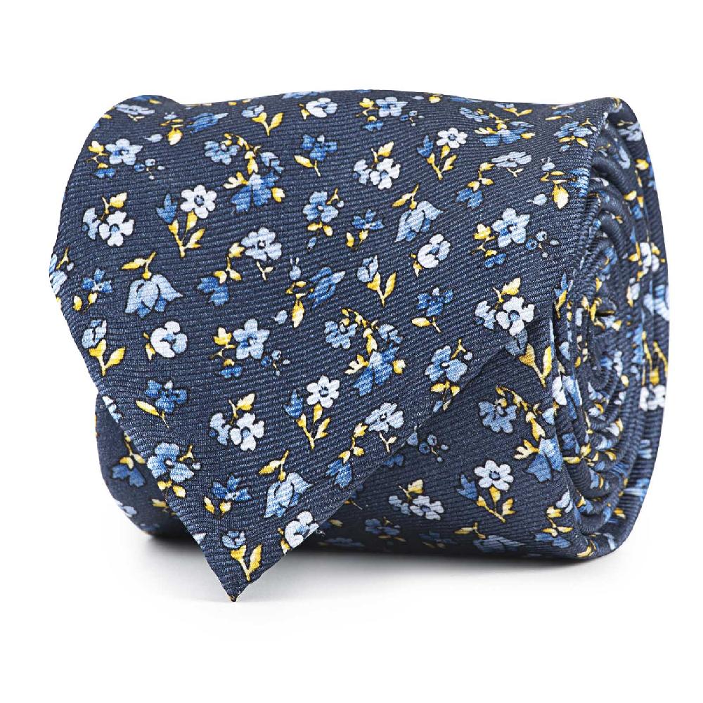 Rubinacci Cravatta in twill di seta con stampa floreale blu