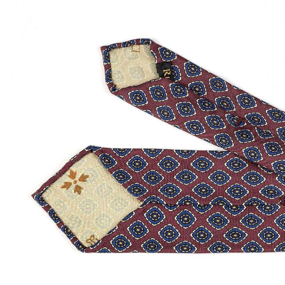 Rubinacci Cravatta In Twill Di Seta Con Stampa Floreale Bordeaux