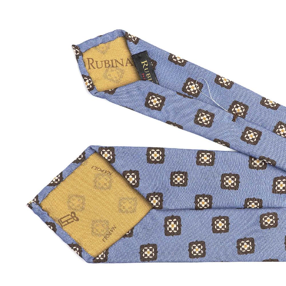 Rubinacci Cravatta In Twill Di Seta Con Stampa Geometrica Azzurra