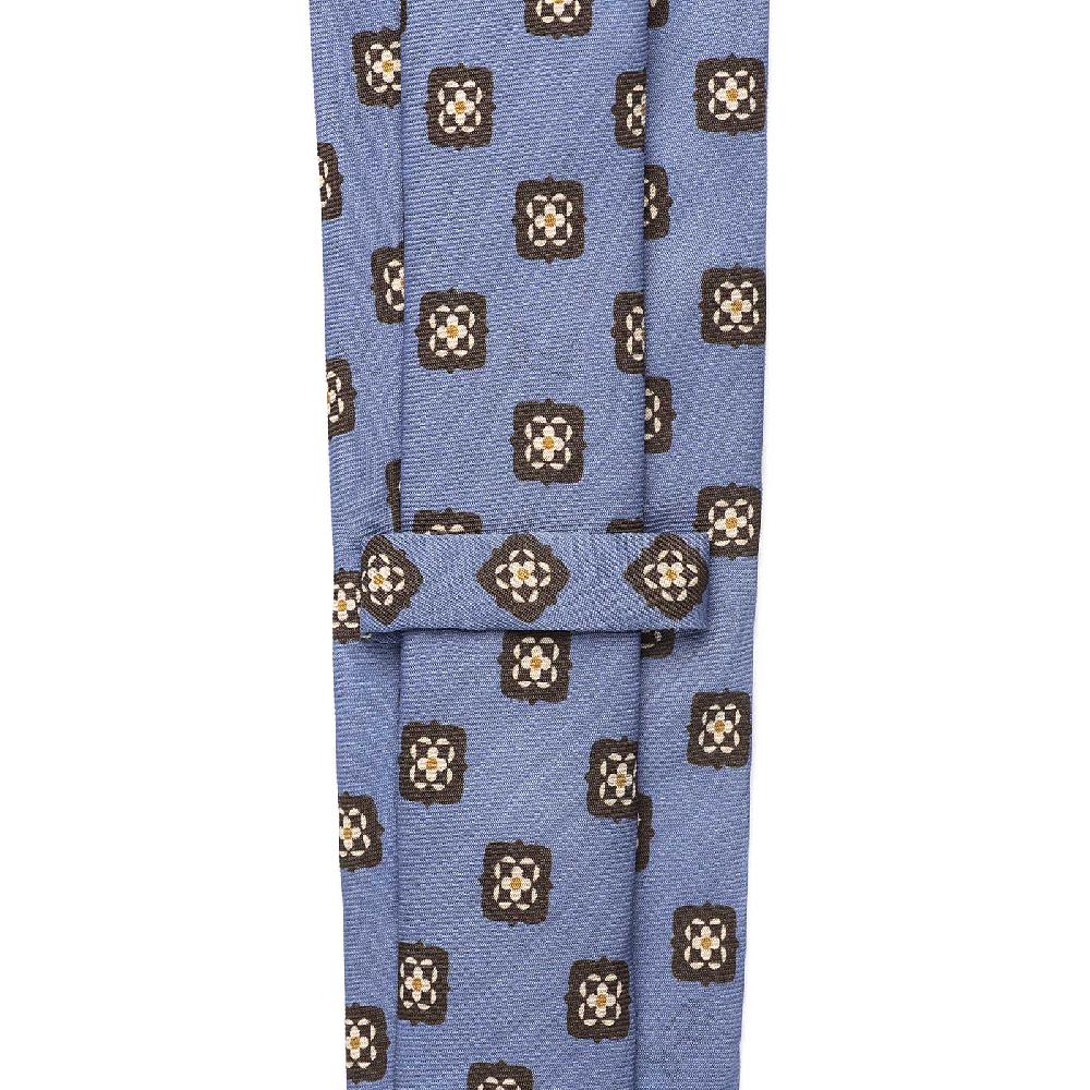 Rubinacci Cravatta In Twill Di Seta Con Stampa Geometrica Azzurra