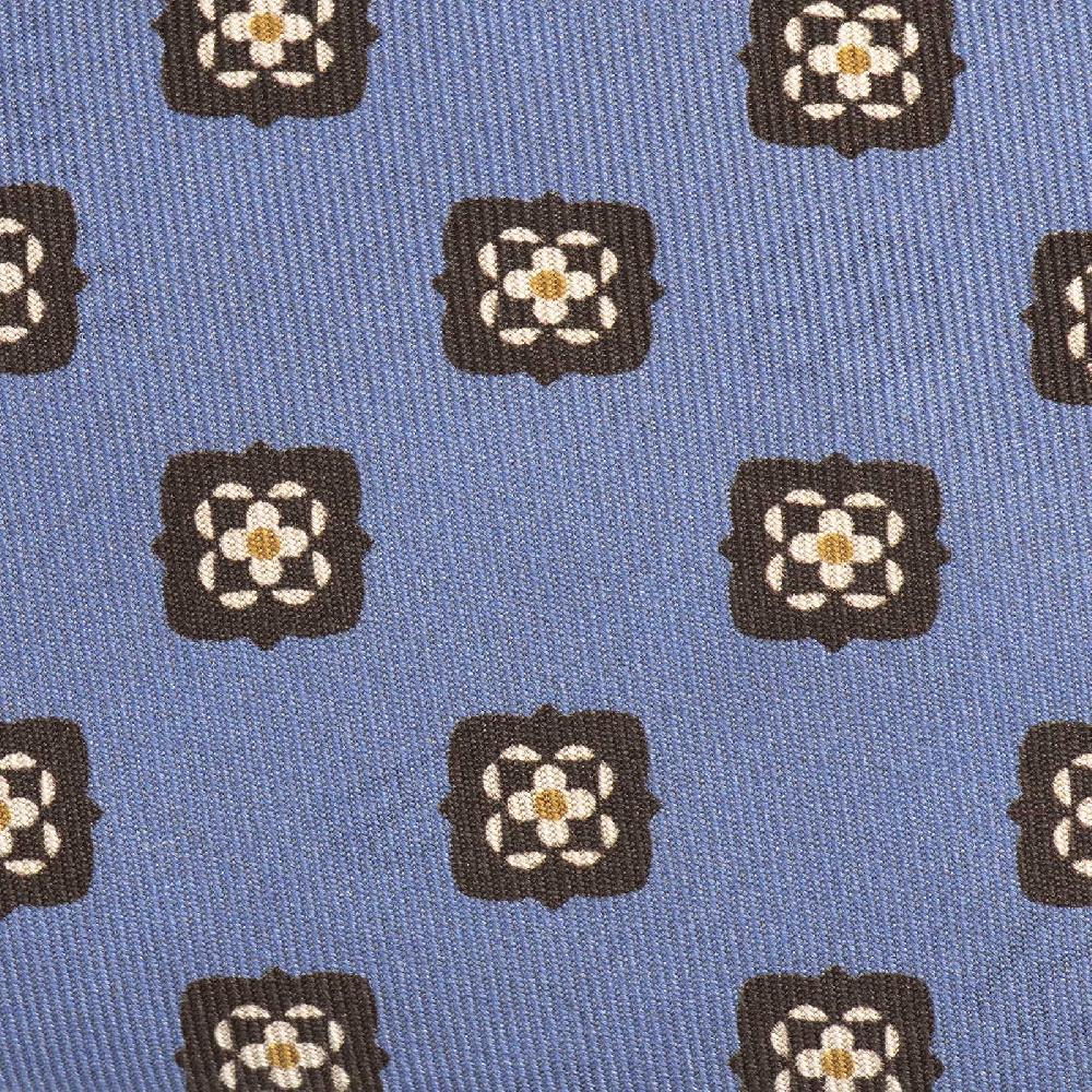Rubinacci Cravatta In Twill Di Seta Con Stampa Geometrica Azzurra