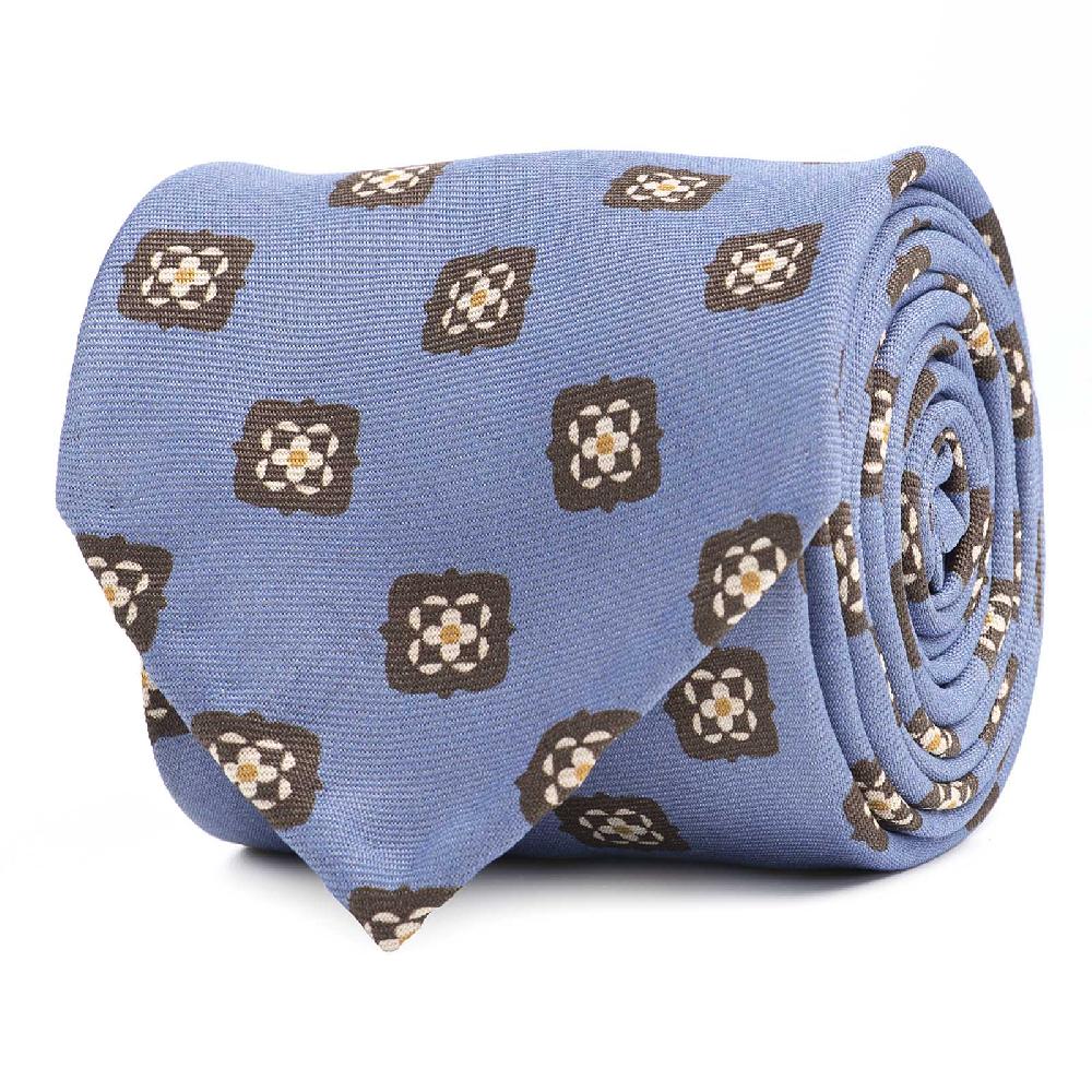 Rubinacci Cravatta in twill di seta con stampa geometrica azzurra