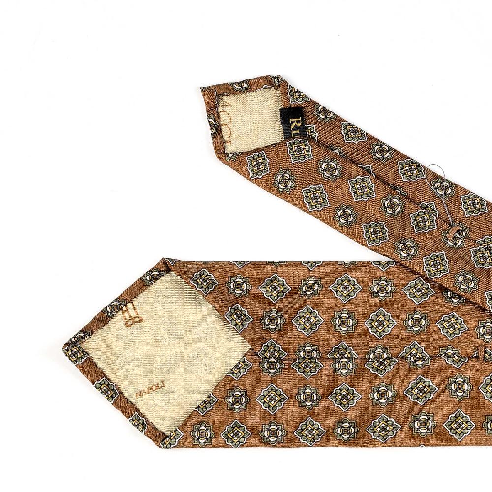 Rubinacci Cravatta In Twill Di Seta Con Stampa Geometrica Beige