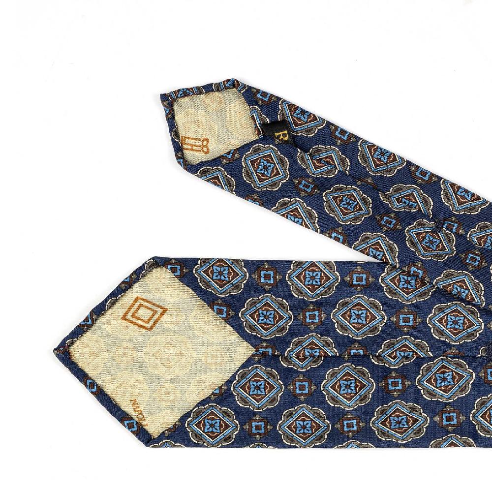 Rubinacci Cravatta In Twill Di Seta Con Stampa Geometrica Blu