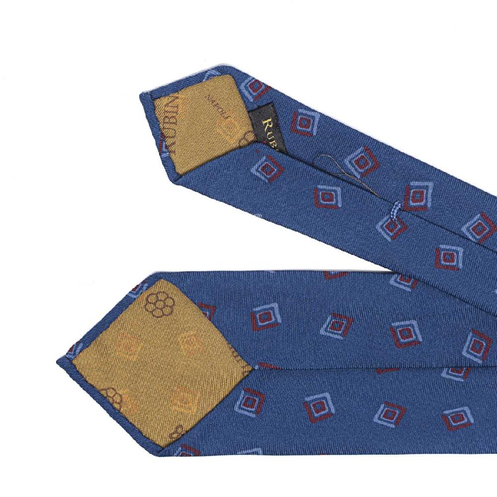 Rubinacci Cravatta In Twill Di Seta Con Stampa Geometrica Blu