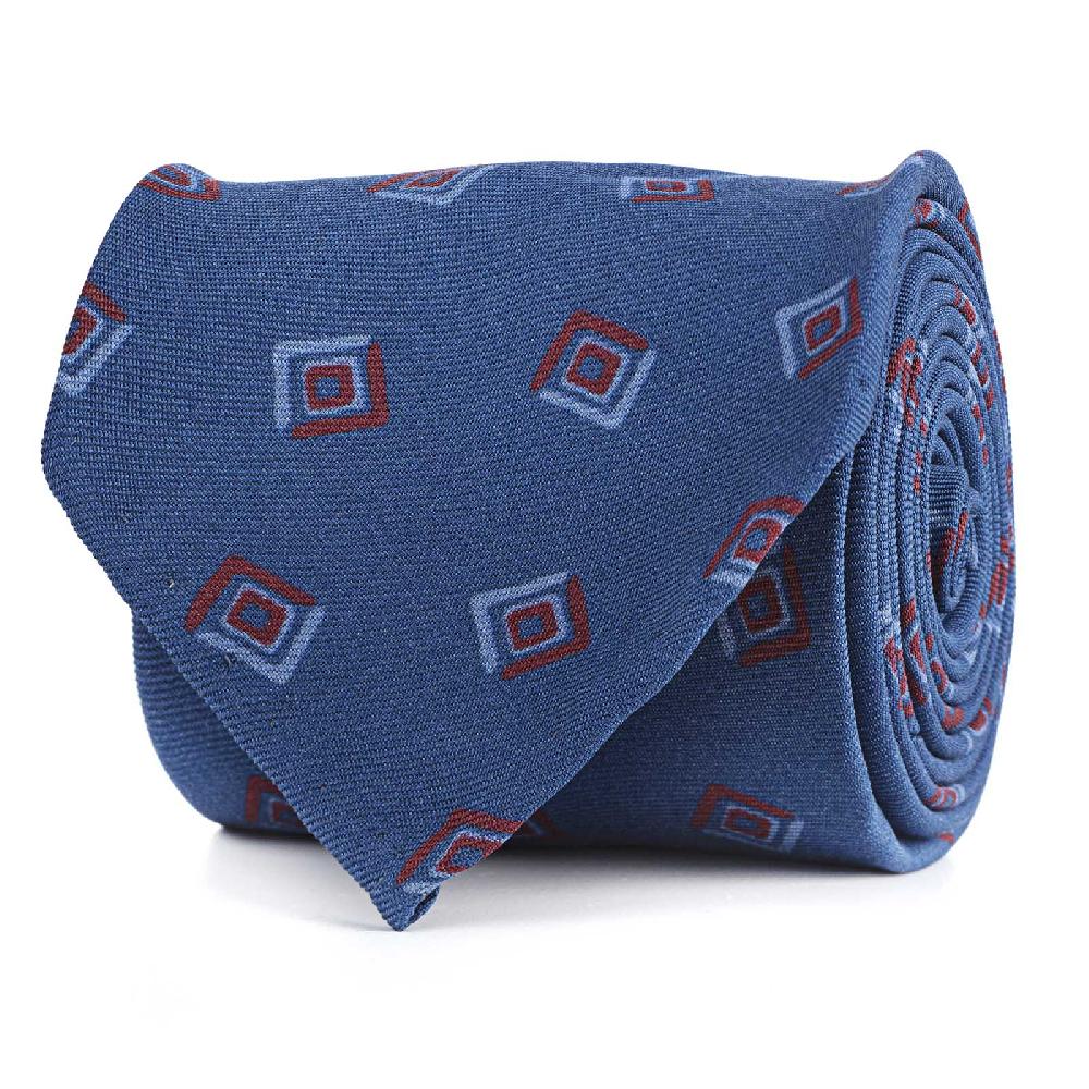 Rubinacci Cravatta in twill di seta con stampa geometrica blu