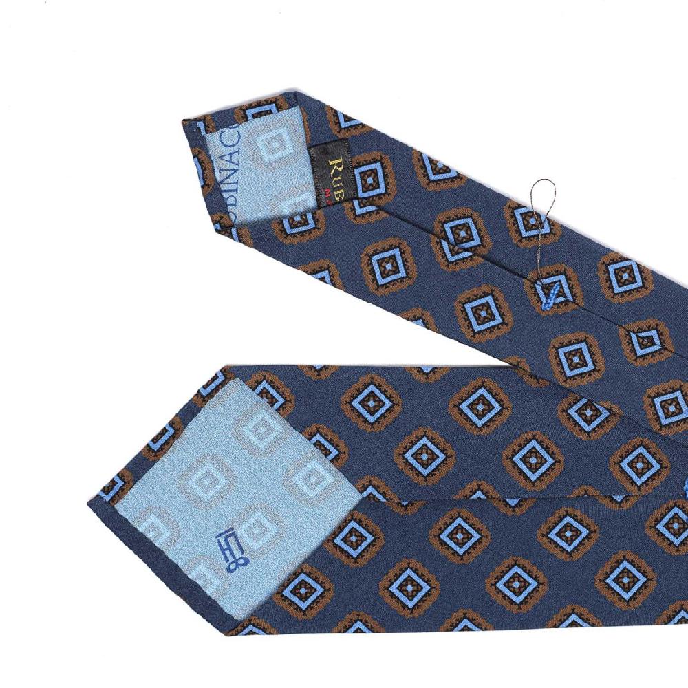 Rubinacci Cravatta In Twill Di Seta Con Stampa Geometrica Blu
