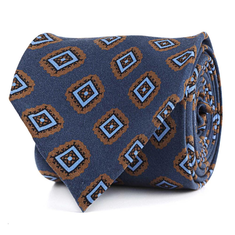 Rubinacci Cravatta in twill di seta con stampa geometrica blu