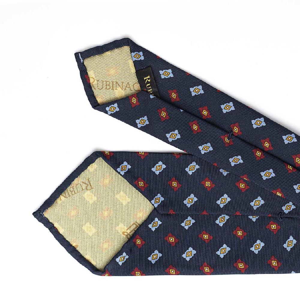 Rubinacci Cravatta In Twill Di Seta Con Stampa Geometrica Blu