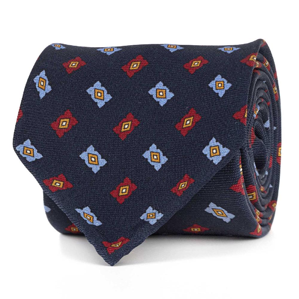 Rubinacci Cravatta in twill di seta con stampa geometrica blu