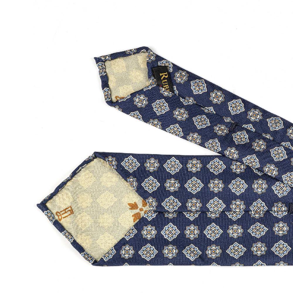 Rubinacci Cravatta In Twill Di Seta Con Stampa Geometrica Blu