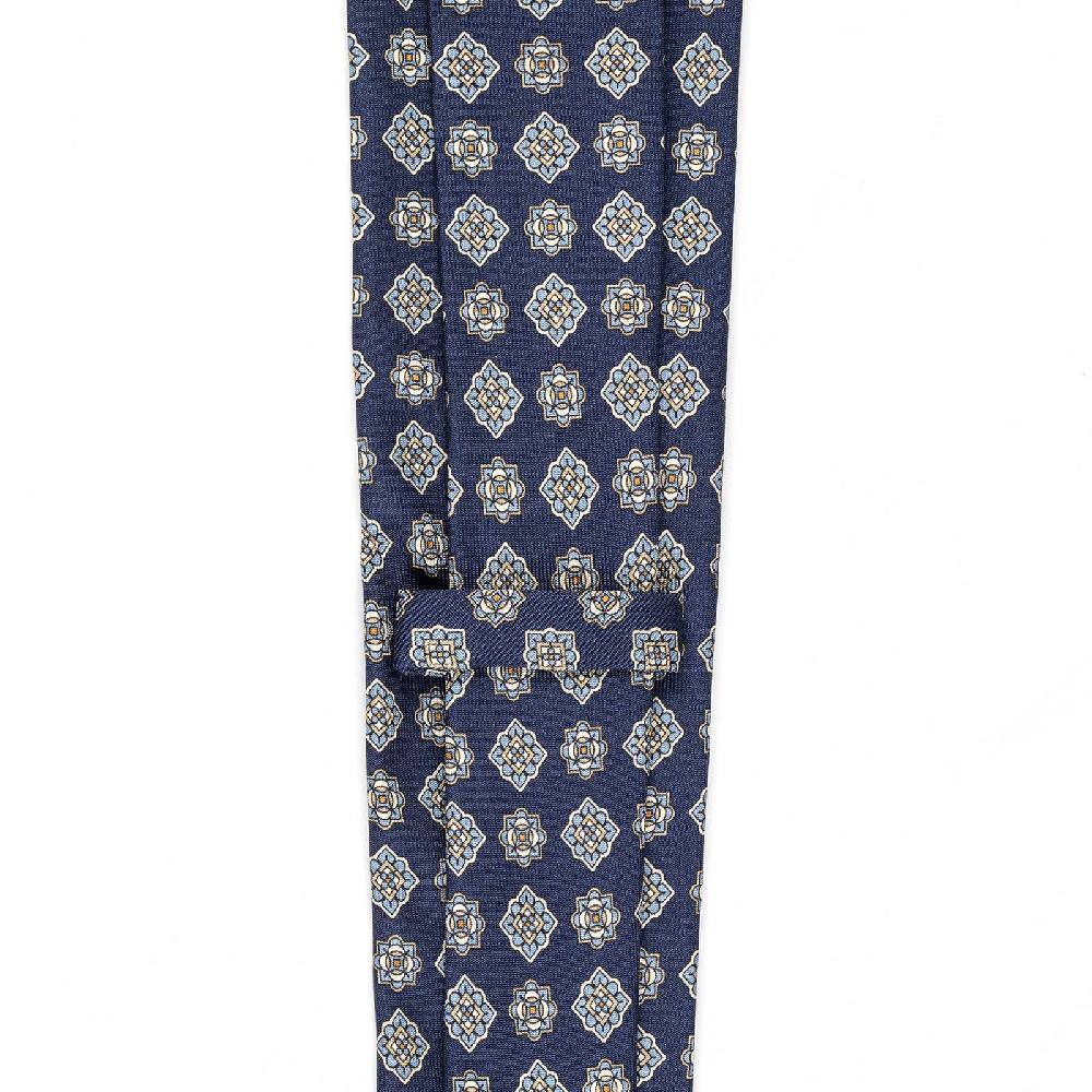 Rubinacci Cravatta In Twill Di Seta Con Stampa Geometrica Blu