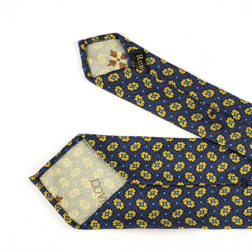 Rubinacci Cravatta In Twill Di Seta Con Stampa Geometrica Blu