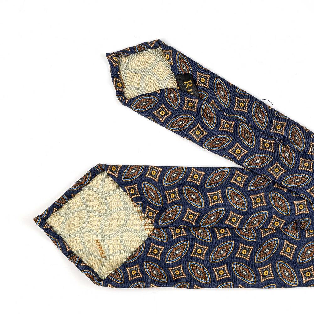 Rubinacci Cravatta In Twill Di Seta Con Stampa Geometrica Blu