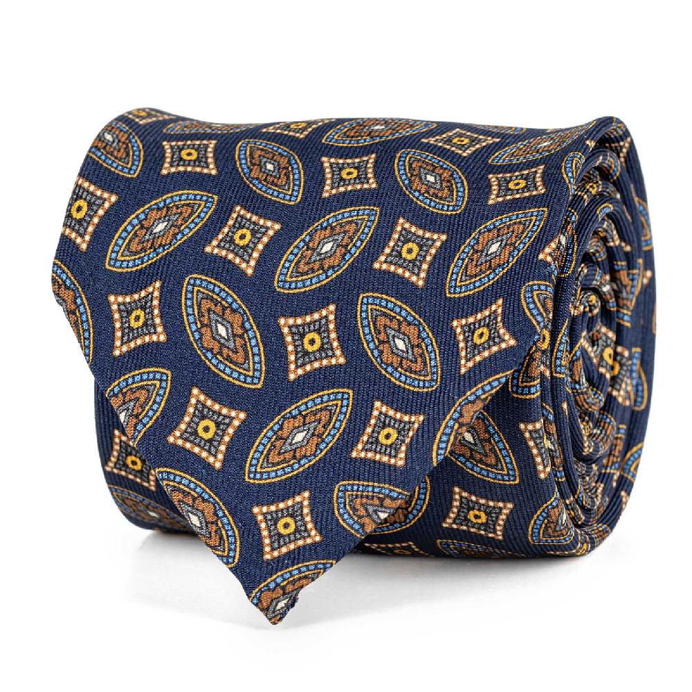 Rubinacci Cravatta in twill di seta con stampa geometrica blu