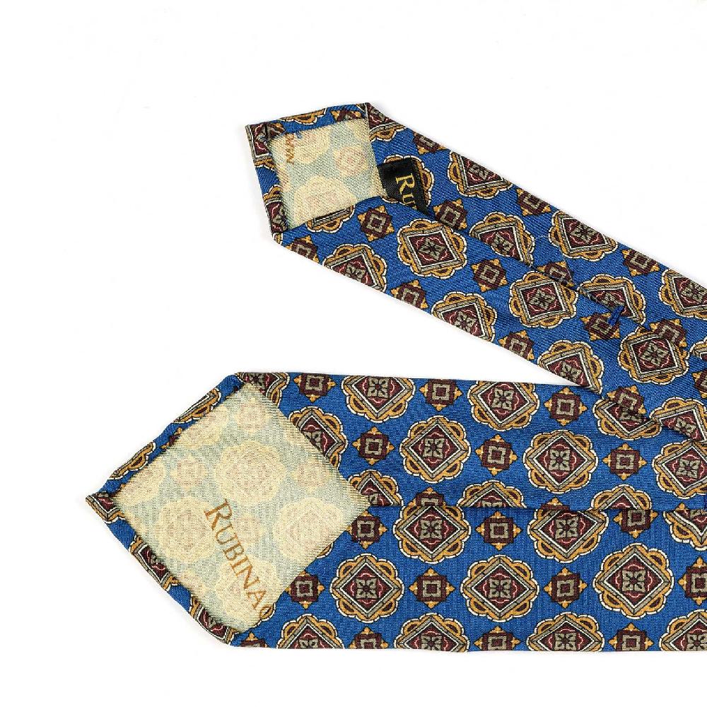 Rubinacci Cravatta In Twill Di Seta Con Stampa Geometrica Blu