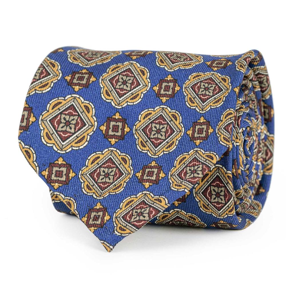 Rubinacci Cravatta in twill di seta con stampa geometrica blu
