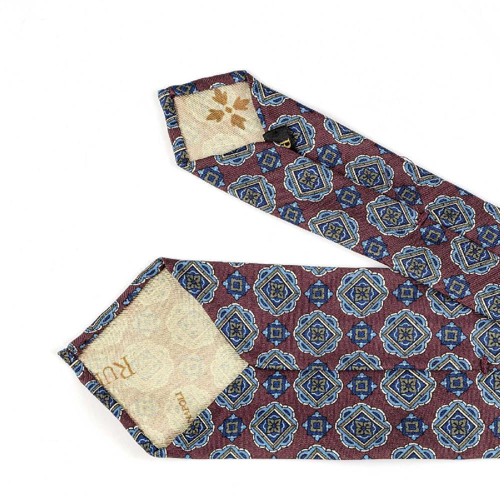 Rubinacci Cravatta In Twill Di Seta Con Stampa Geometrica Bordeaux