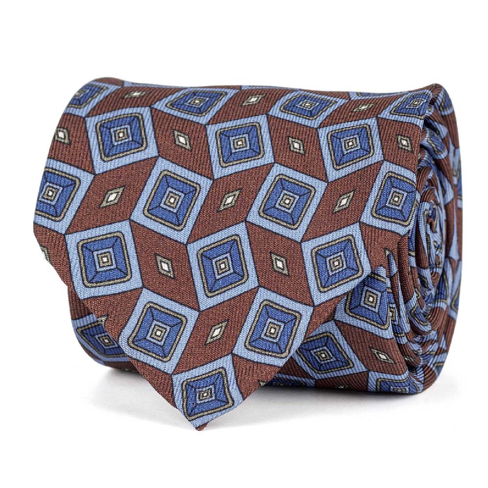 Rubinacci Cravatta in twill di seta con stampa geometrica bordeaux