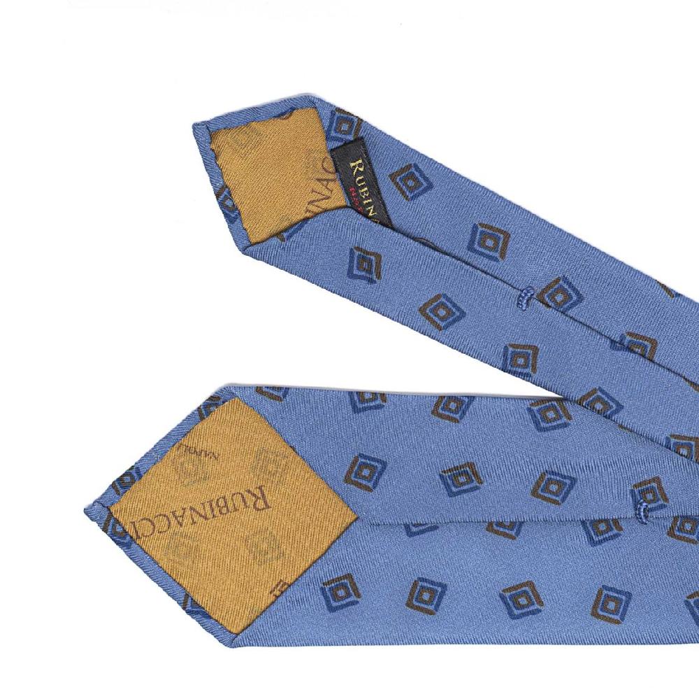 Rubinacci Cravatta In Twill Di Seta Con Stampa Geometrica Celeste