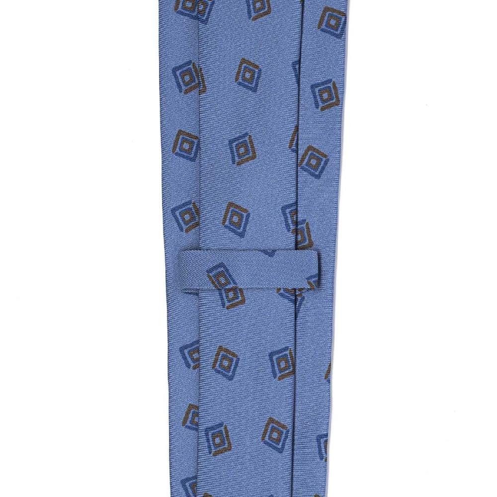 Rubinacci Cravatta In Twill Di Seta Con Stampa Geometrica Celeste