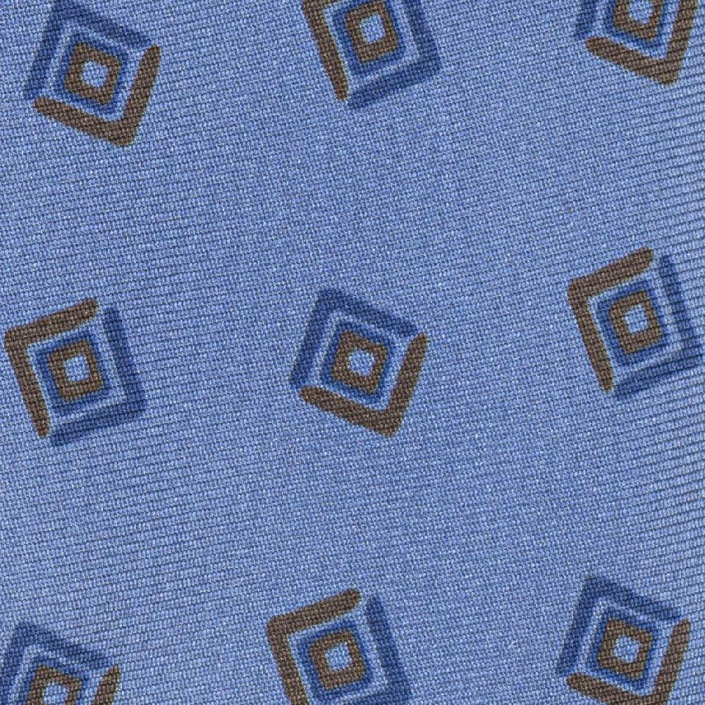 Rubinacci Cravatta In Twill Di Seta Con Stampa Geometrica Celeste