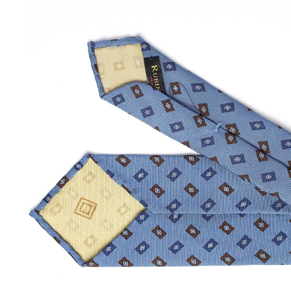 Rubinacci Cravatta In Twill Di Seta Con Stampa Geometrica Celeste