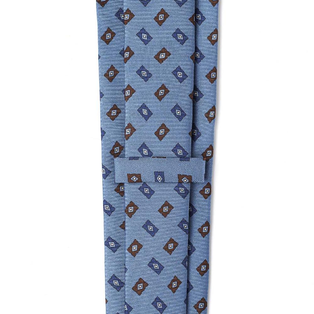 Rubinacci Cravatta In Twill Di Seta Con Stampa Geometrica Celeste