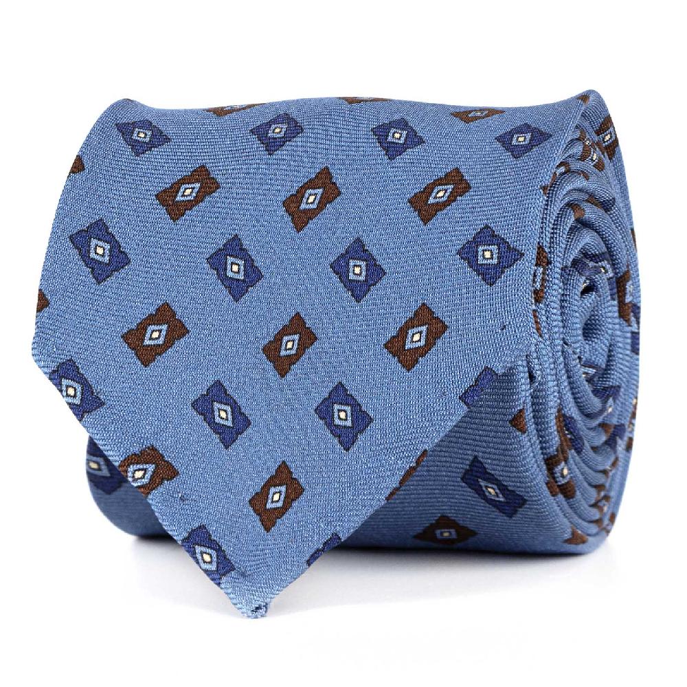 Rubinacci Cravatta in twill di seta con stampa geometrica celeste