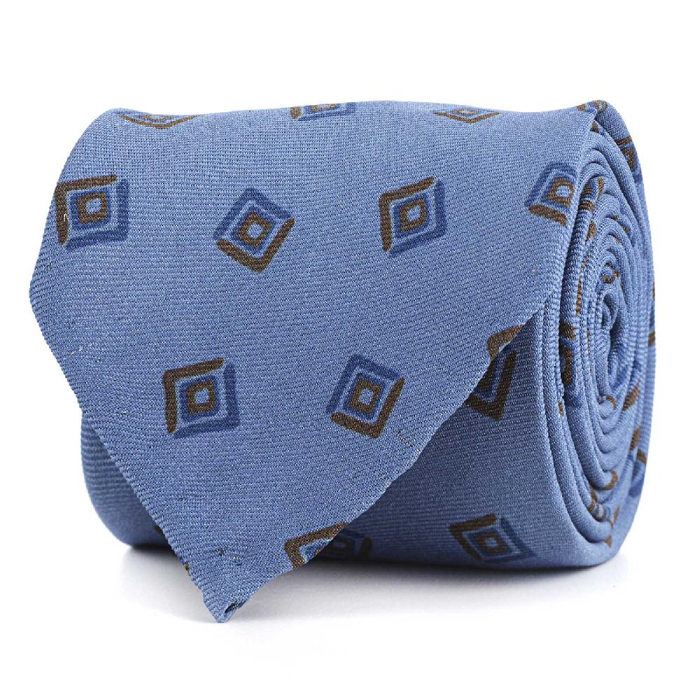 Rubinacci Cravatta in twill di seta con stampa geometrica celeste
