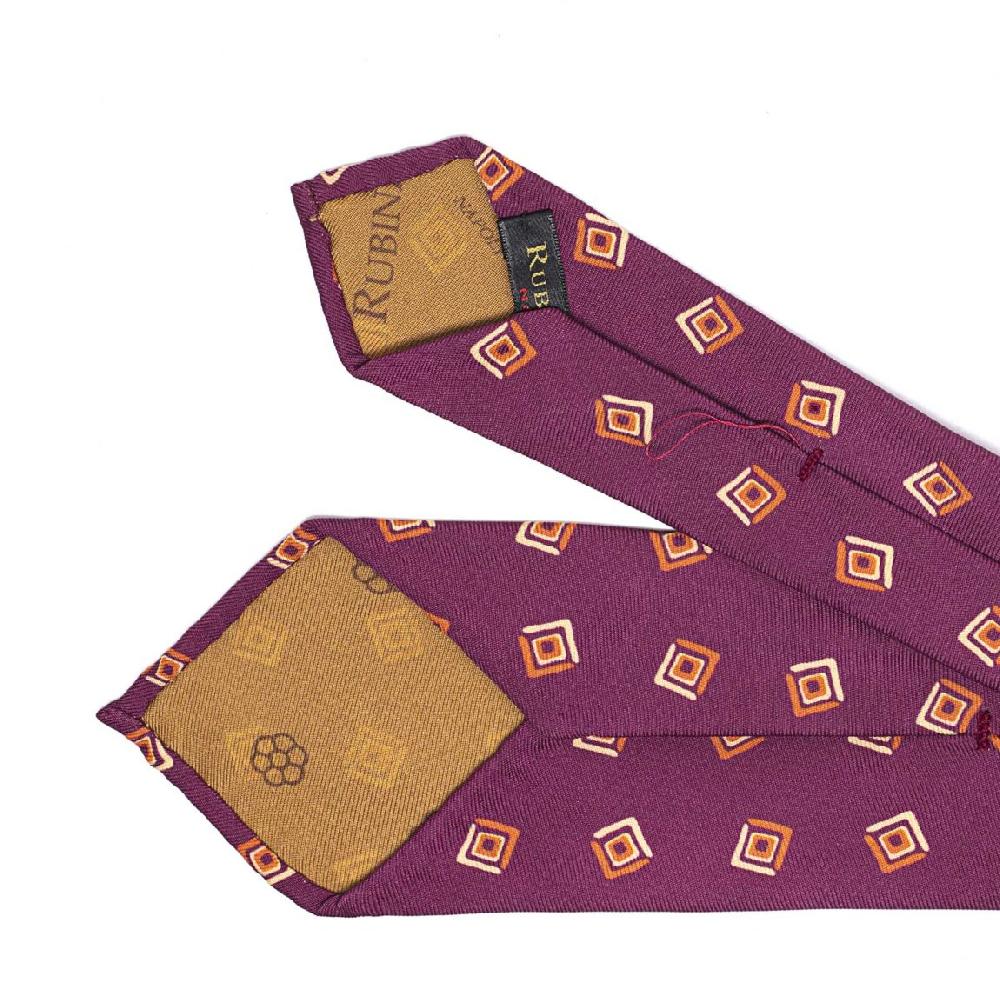 Rubinacci Cravatta In Twill Di Seta Con Stampa Geometrica Ciclamino