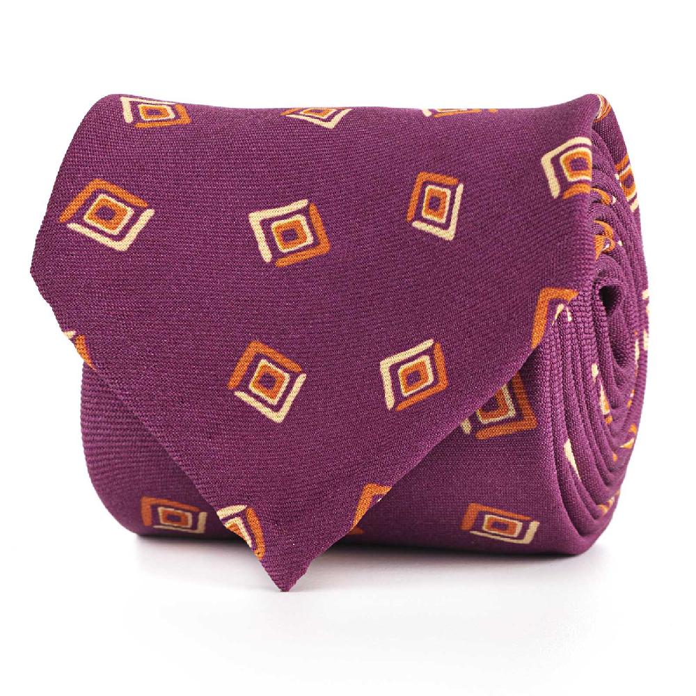 Rubinacci Cravatta in twill di seta con stampa geometrica ciclamino