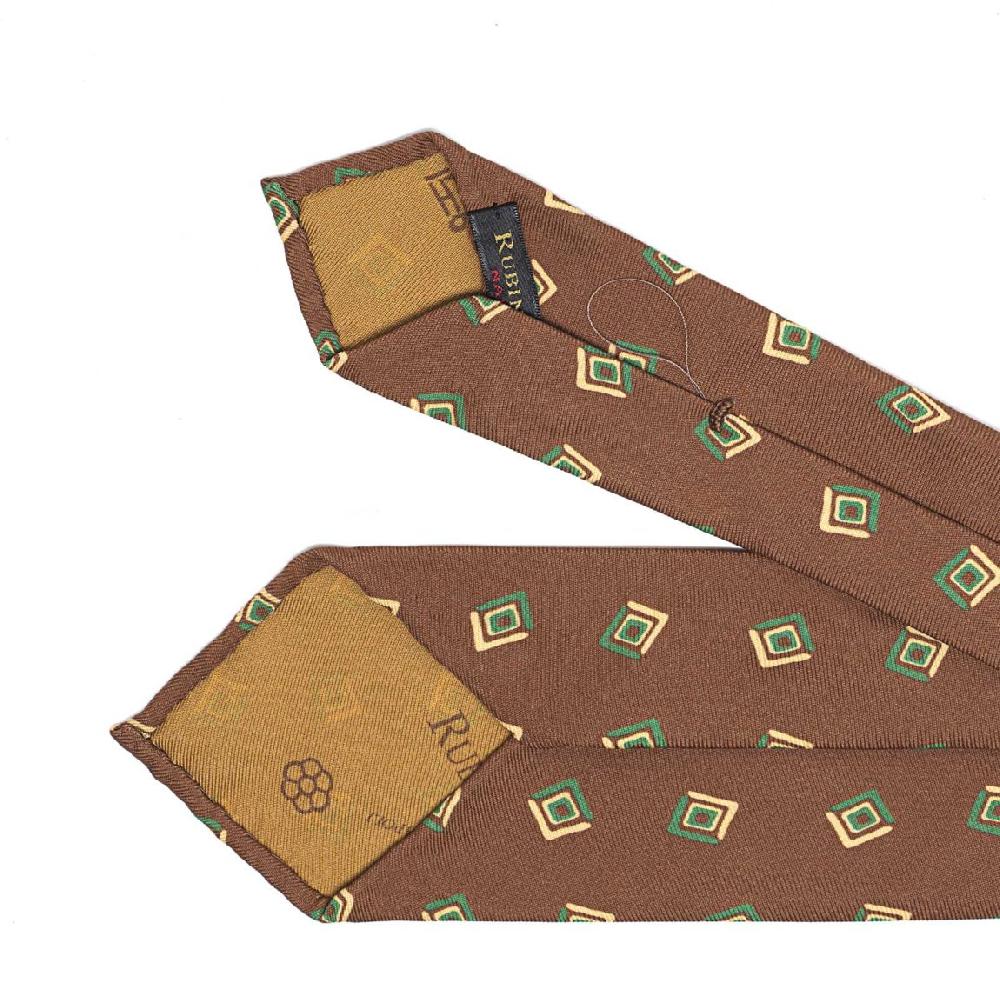 Rubinacci Cravatta In Twill Di Seta Con Stampa Geometrica Marrone