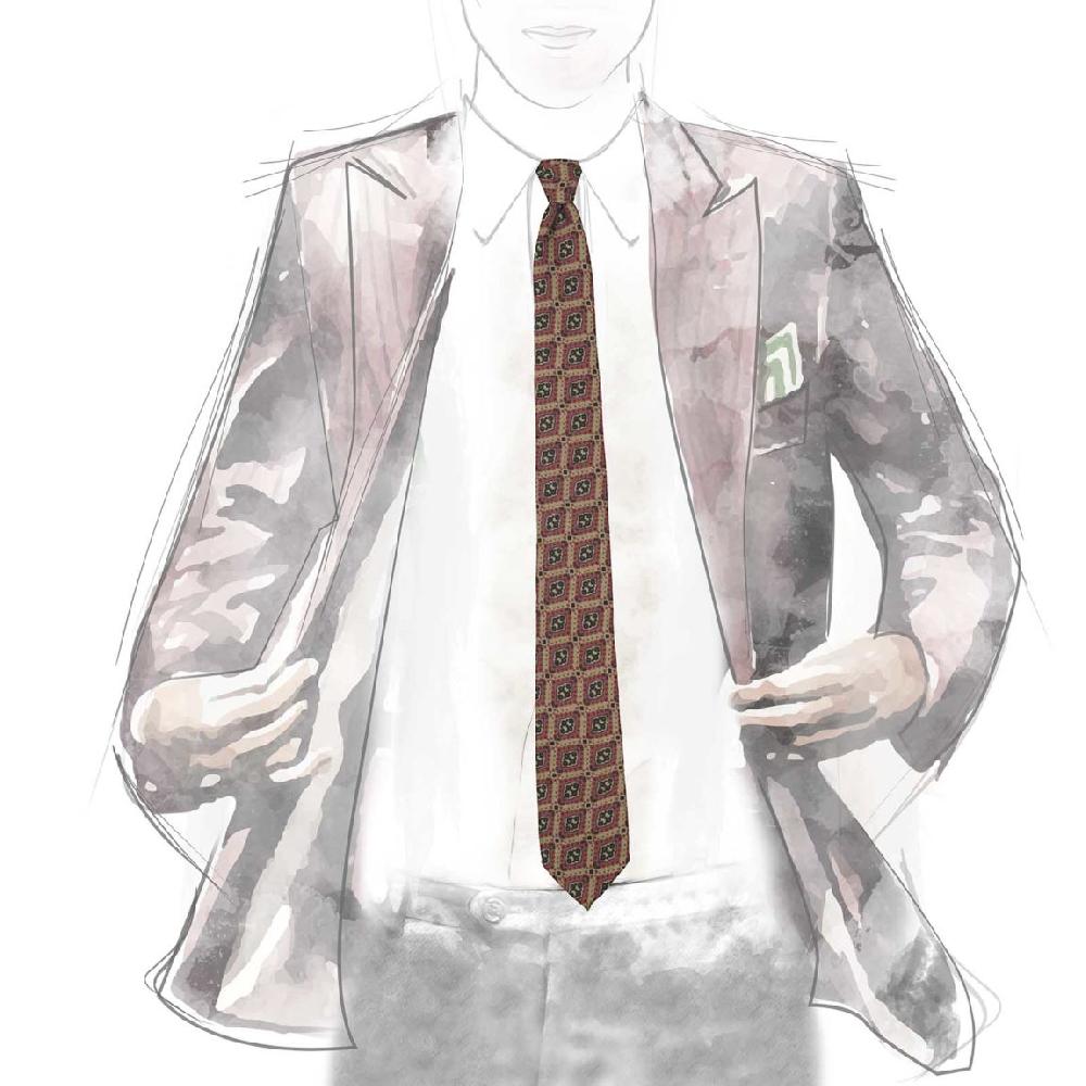 Rubinacci Cravatta In Twill Di Seta Con Stampa Geometrica Mattone