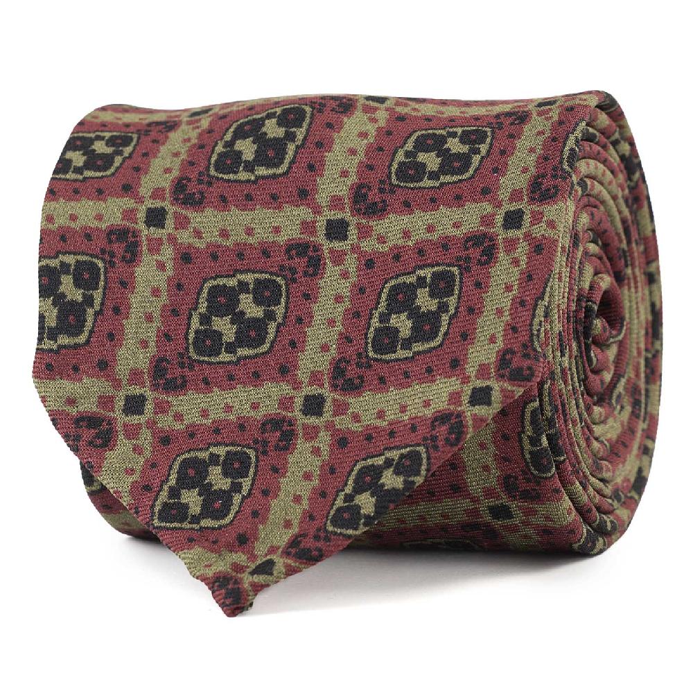 Rubinacci Cravatta in twill di seta con stampa geometrica mattone