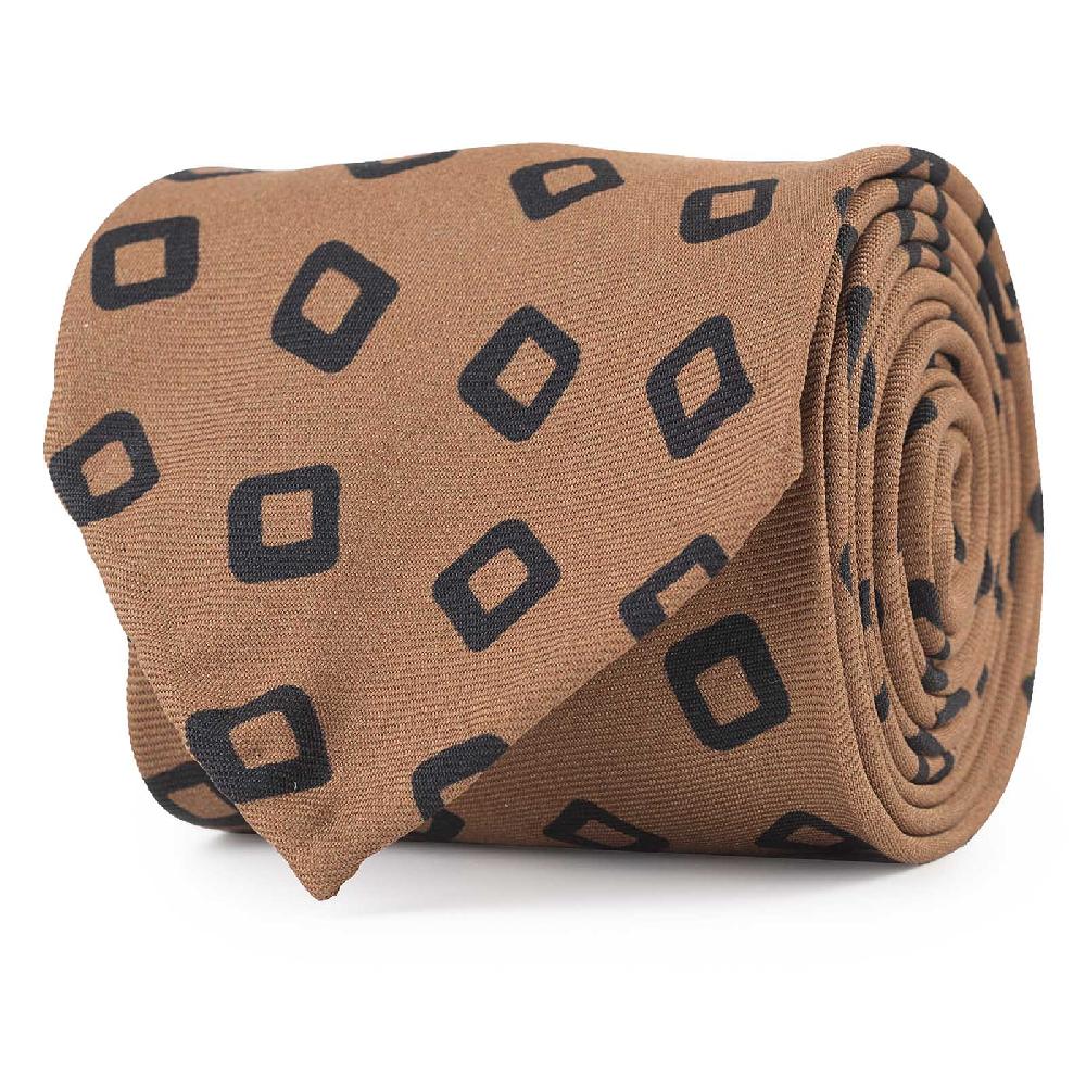Rubinacci Cravatta in twill di seta con stampa geometrica marrone