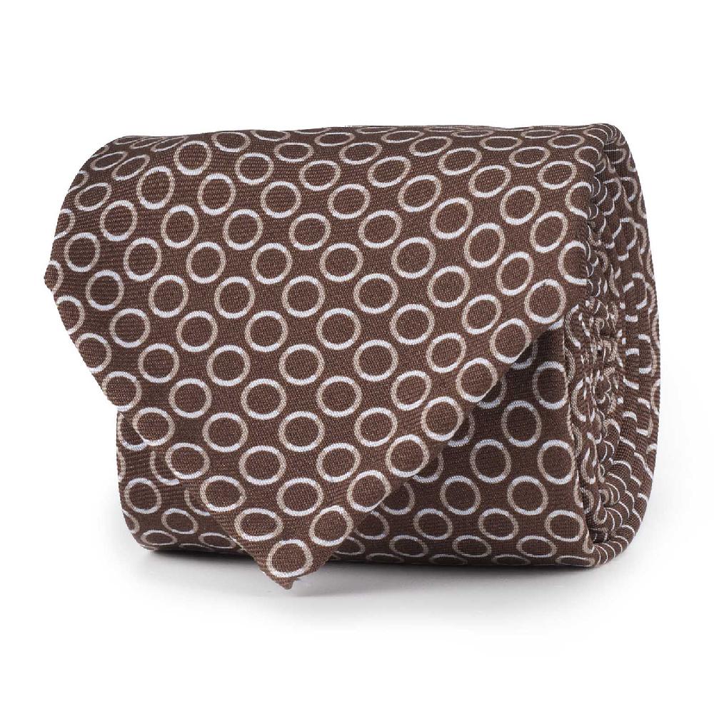 Rubinacci Cravatta in twill di seta con stampa geometrica marrone