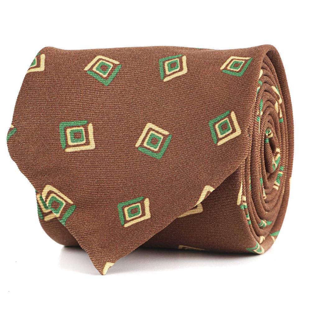 Rubinacci Cravatta in twill di seta con stampa geometrica marrone