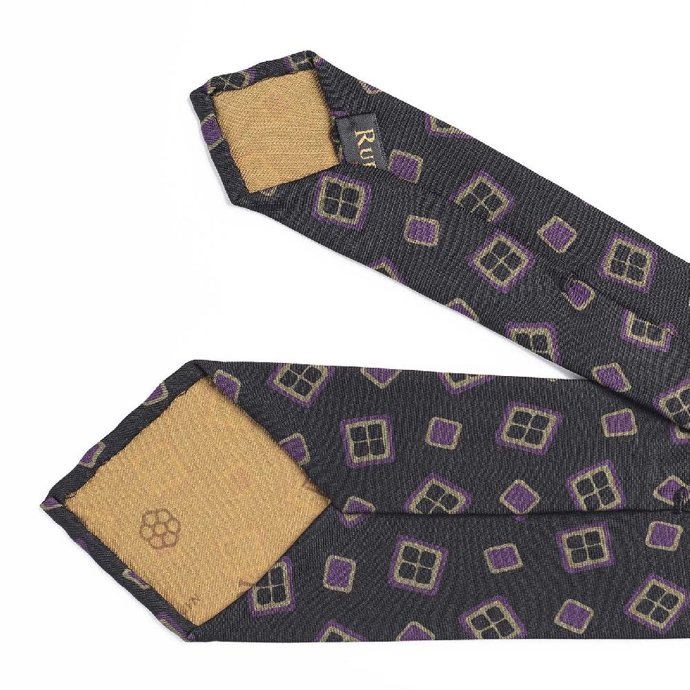 Rubinacci Cravatta In Twill Di Seta Con Stampa Geometrica Nera