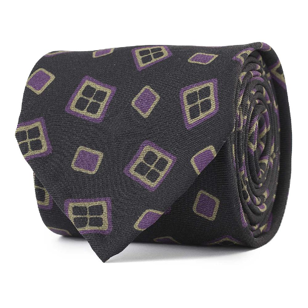 Rubinacci Cravatta in twill di seta con stampa geometrica nera