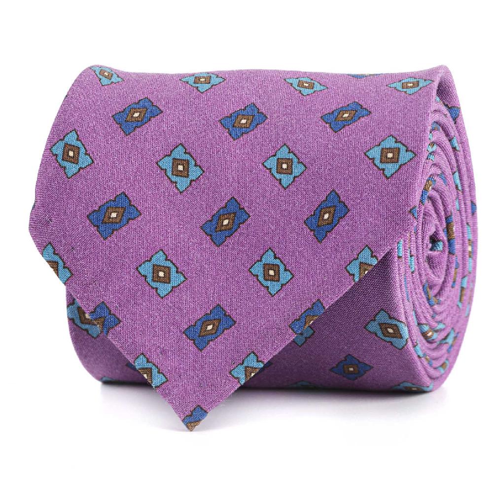 Rubinacci Cravatta in twill di seta con stampa geometrica rosa