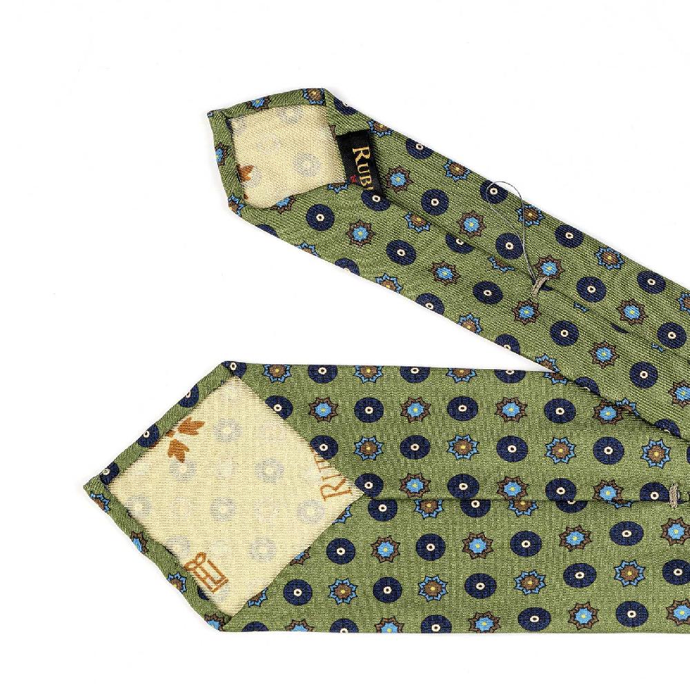 Rubinacci Cravatta In Twill Di Seta Con Stampa Geometrica Verde