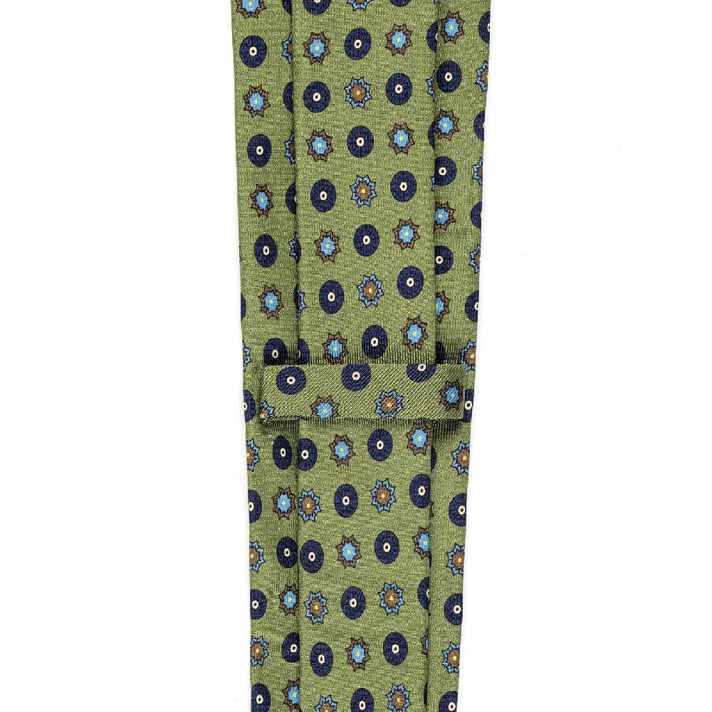 Rubinacci Cravatta In Twill Di Seta Con Stampa Geometrica Verde