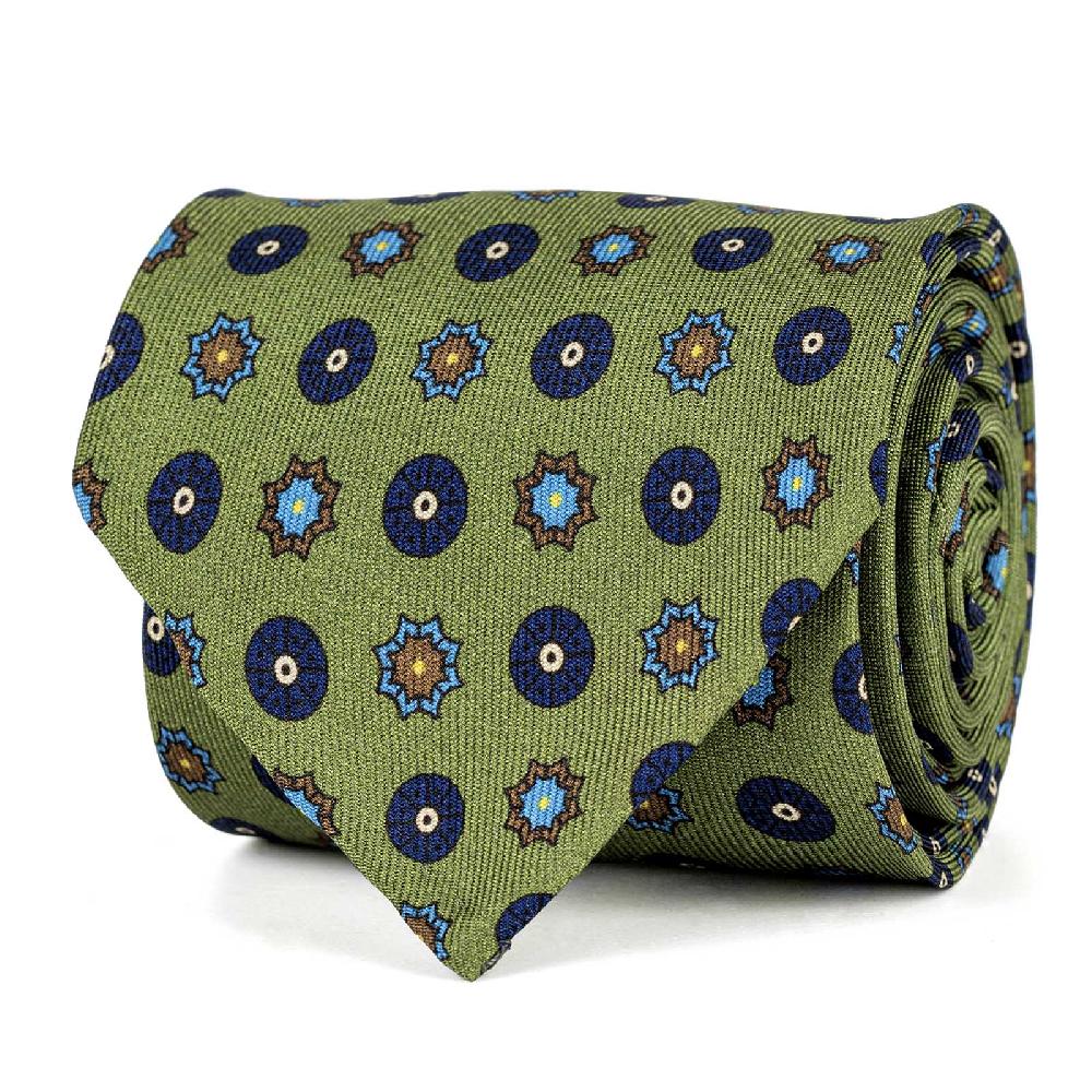 Rubinacci Cravatta in twill di seta con stampa geometrica verde