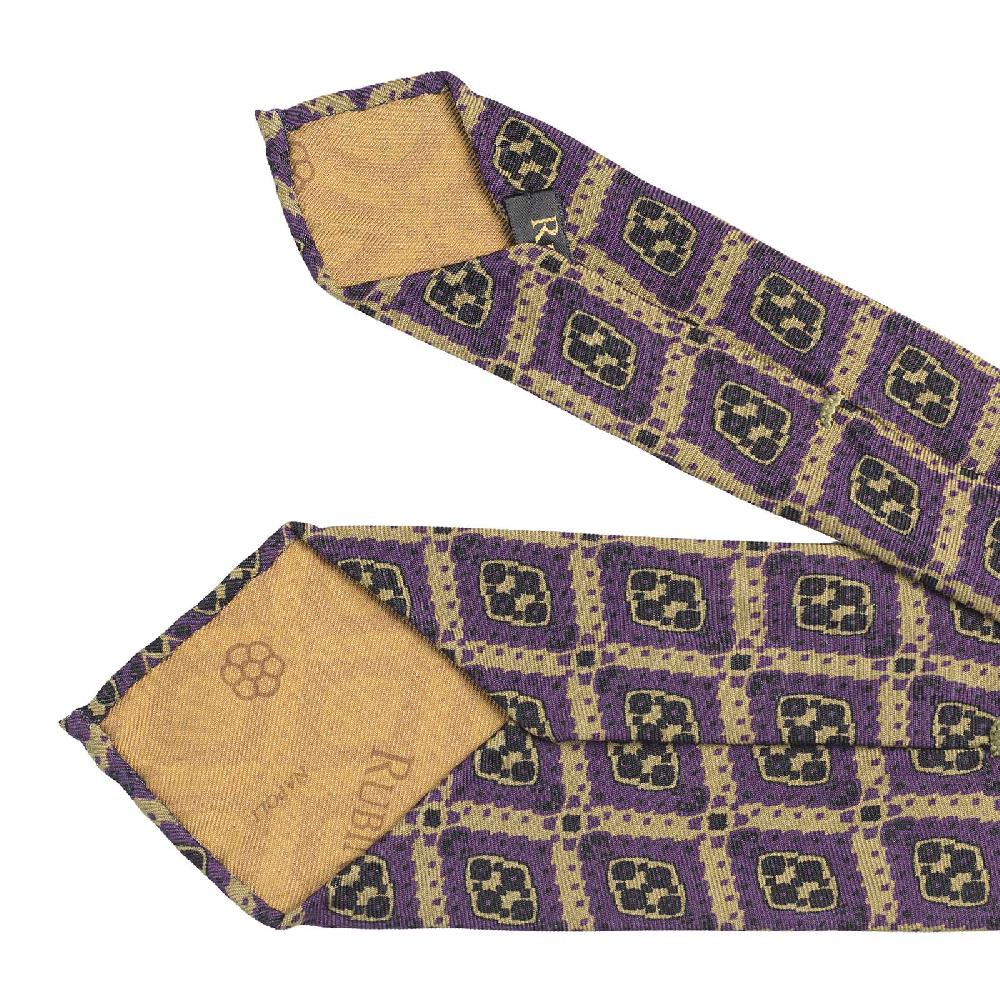 Rubinacci Cravatta In Twill Di Seta Con Stampa Geometrica Viola