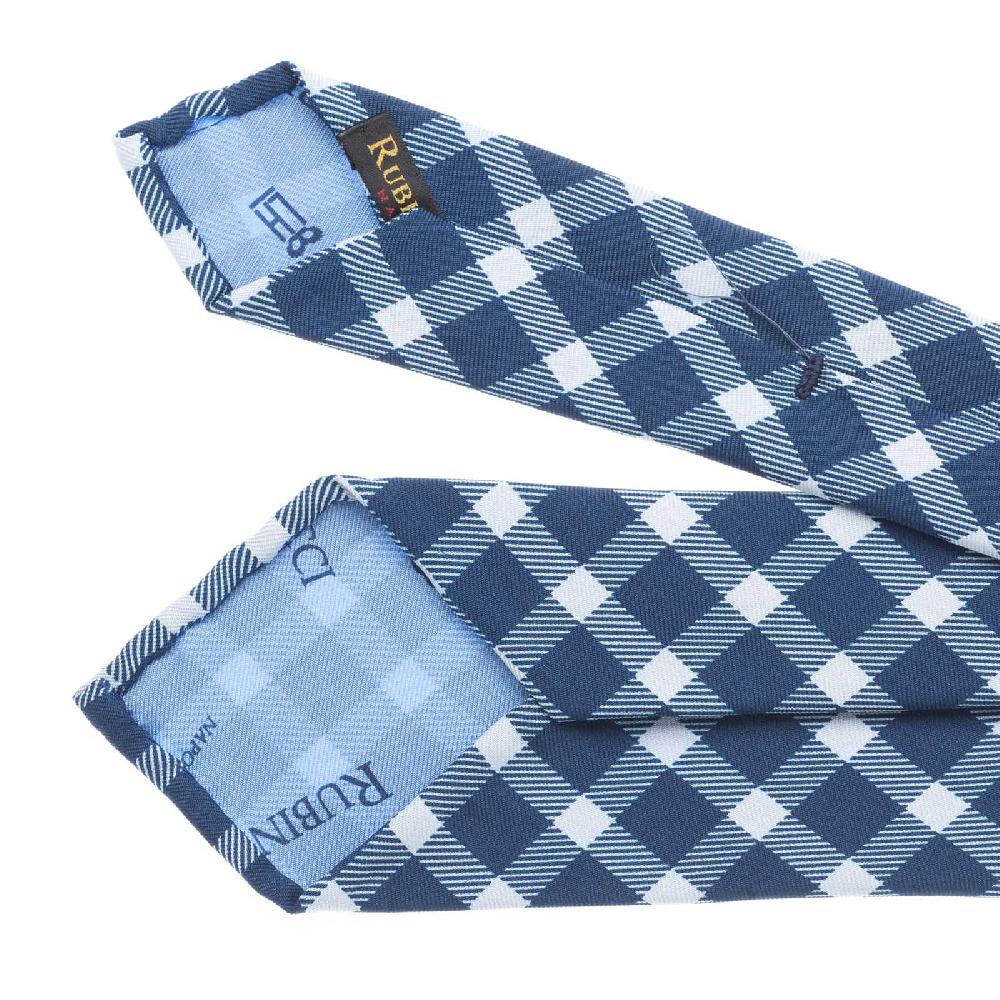 Rubinacci Cravatta In Twill Di Seta Con Stampa Quadri Petrolio