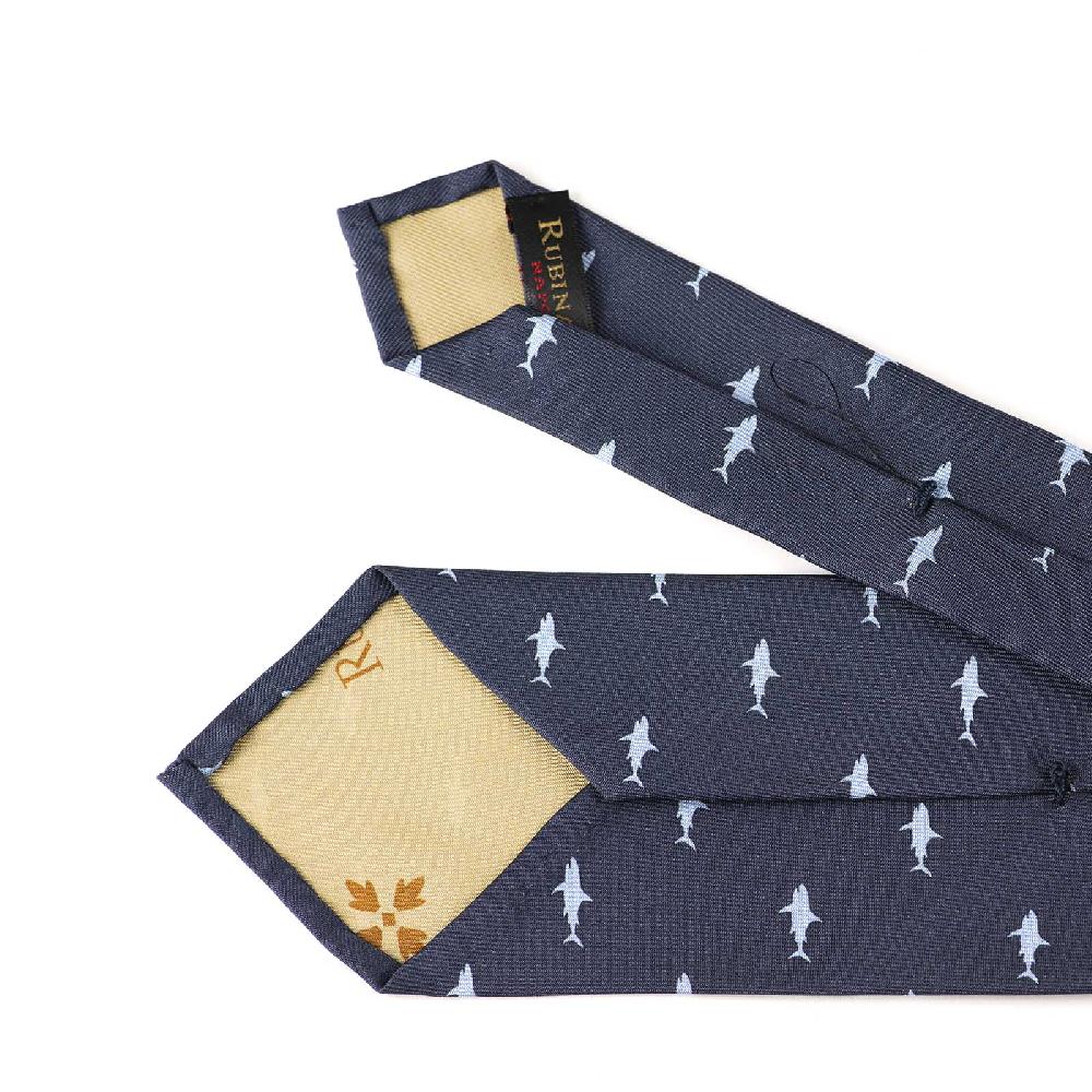 Rubinacci Cravatta In Twill Di Seta Con Stampa Squalo Azzurro