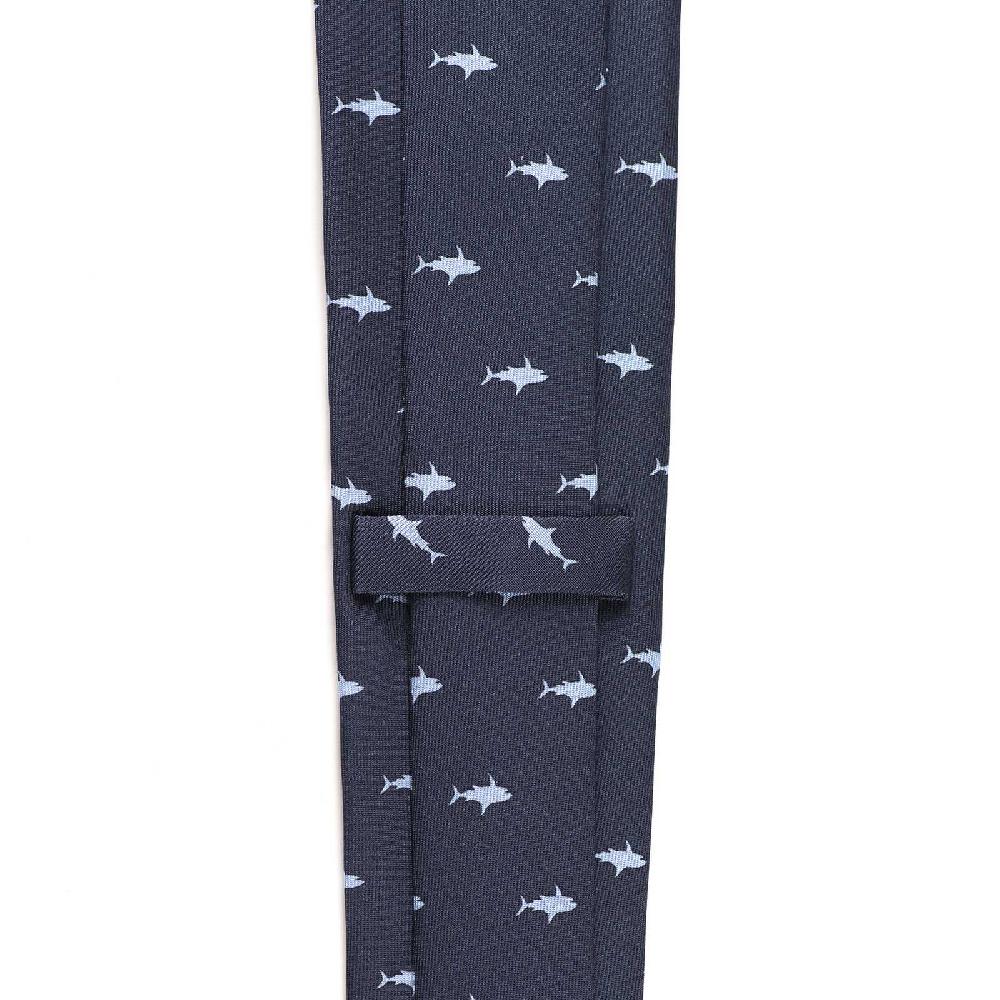 Rubinacci Cravatta In Twill Di Seta Con Stampa Squalo Azzurro