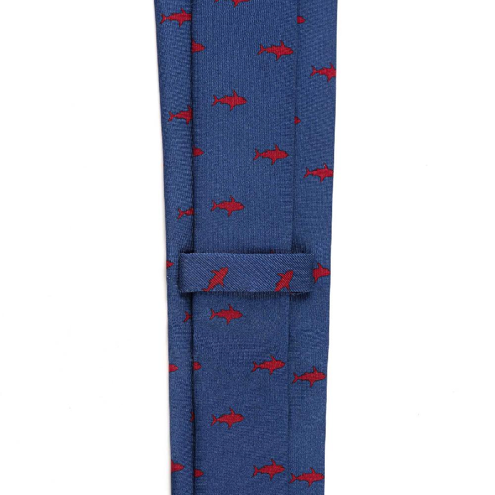 Rubinacci Cravatta In Twill Di Seta Con Stampa Squalo Rosso